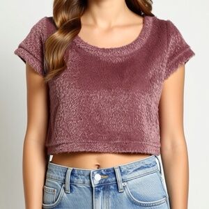 Soul Cake Crop Top Womens Size Medium Pink Faux Angora Preppy Y2K Feminine